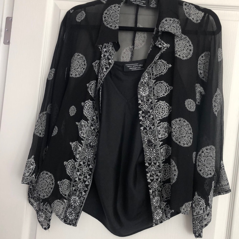 Black silk shirt with camisole under L
